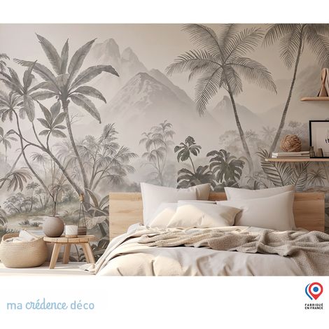 Papier peint : Fresque tropicale et montagne sépia, Aquarelle - Intissé - 300 cm - 280 cm (1/5)