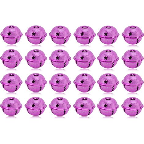 Lot de 24 cloches de Noël de 40 mm en fer peint, pentagramme ajouré, décorations de Noël givrées, porte-clés, accessoires violets