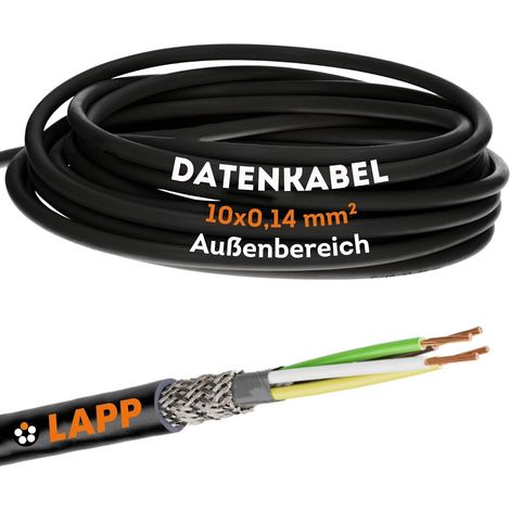 10 Meter Lapp 1030457 LiYCY geschirmte Steuerleitung 10x0,14 mm² I UV-resistent I Signalkabel 10 adrig I Datenkabel für Außenbereich I Lötkabel I Verbindungsleitung LED I Anschlussleitung schwarz