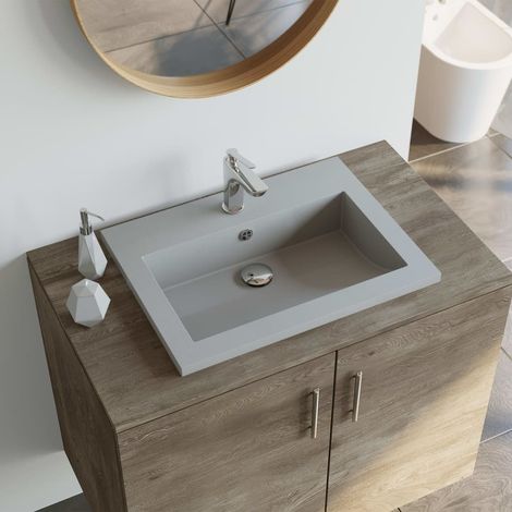 Lavabo en granit 600 x 450 x 120 mm Gris (1/5)