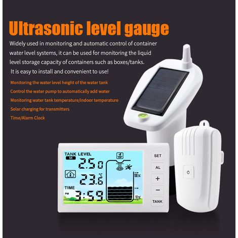 Ortviai Capteur de niveau ultrasons avec affichage de température TS-FT001, étanche IP65, charge solaire, blanc (1/5)