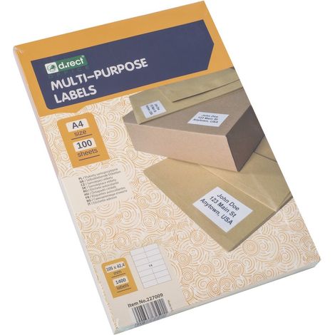 Etichette autoadesive rettangolari formato A4, 14 pezzi, 105x42,4 mm, 100 fogli. (1/2)