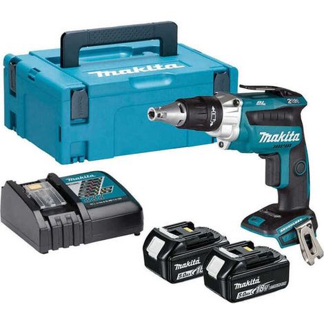 Makita – Visseuse à plaque de plâtre 18V avec 2 batteries 5Ah – Chargeur rapide – Moteur sans charbon – Éclairage LED intégré