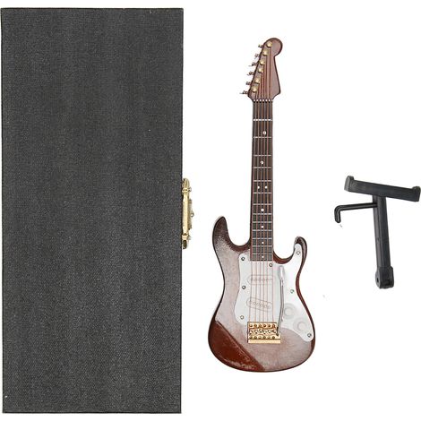 Guitare Électrique Miniature en Bois, Instrument de Musique Décoratif avec Support et Boîte de Rangement, Blanc et Café, 14 cm (1/5)