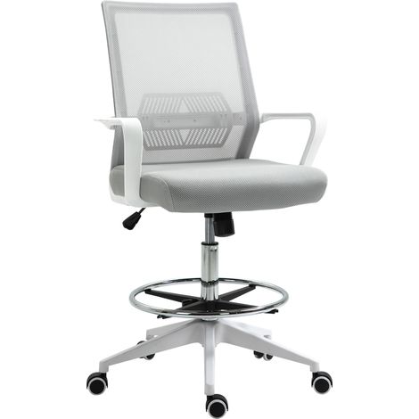 Fauteuil de bureau chaise de bureau assise haute réglable dim. 64L x 59l x 104-124H cm tabouret de bureau pivotant 360° maille respirante gris et blanc