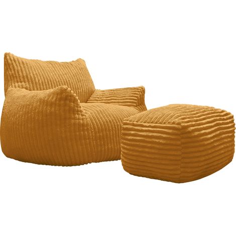 Sillón relax 103x90x70 cm de tejido amarillo con otomana, sin montaje – MEUBLIV (1/5)