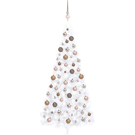Künstlicher Halb-Weihnachtsbaum Beleuchtung Kugeln Weiß 240 cm