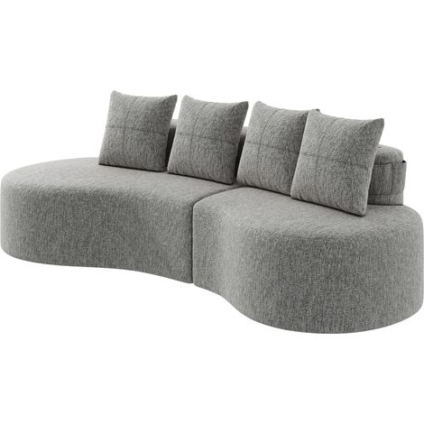 Canapé en lin avec 4 coussins, mousse haute densité, porte-gobelet et pochette latérale, gris clair, 240x109x60 cm (1/5)