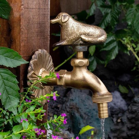 Modèle chiot pour extérieur – Antique, finition vieillie – Robinet décoratif pour espace vert