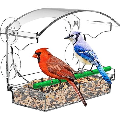 Mangeoire À Oiseaux pour Fenêtre,Décoration De Jardin en Acrylique Transparent - Station De Nourrissage avec Ventouses Et Plateau Amovible