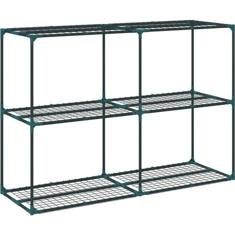 Support à plantes à 3 niveaux, 100 cm de hauteur, étagères en acier vert foncé, structure à plusieurs niveaux.