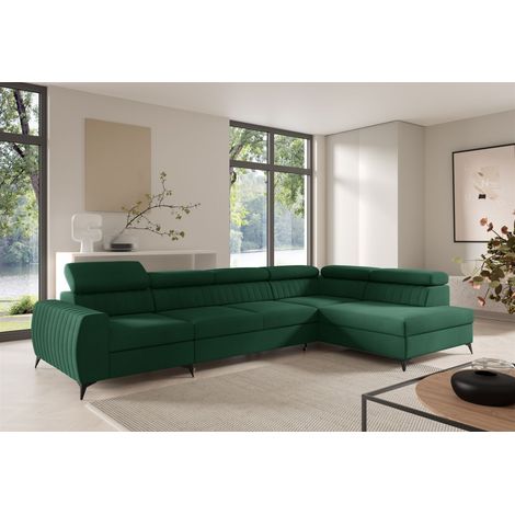 Ecksofa Schlafsofa Sofa TORONTO XL Stoff Element Dunkelgrün Ottomane Rechts (1/4)