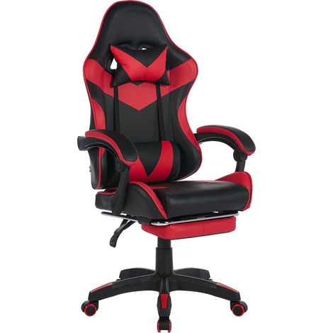 CAIziChaise de gaming ergonomique pivotante à 360°, design course, fauteuil de bureau à dossier haut en cuir, chaise de travail réglable en hauteur avec repose-pieds, appui-tête et soutien lombaire po (1/5)