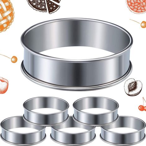 Lot de 6 cercles à muffins en métal avec double emboutissage pour pâtisserie et préparation de muffins couleur argentée (1/5)