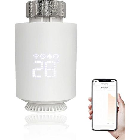 Vanne de radiateur thermostatique Intelligente, vanne de Thermostat de radiateur numérique Intelligente WiFi avec Commande vocale et de Groupe, contrôle de Chauffage Intelligent (1/5)