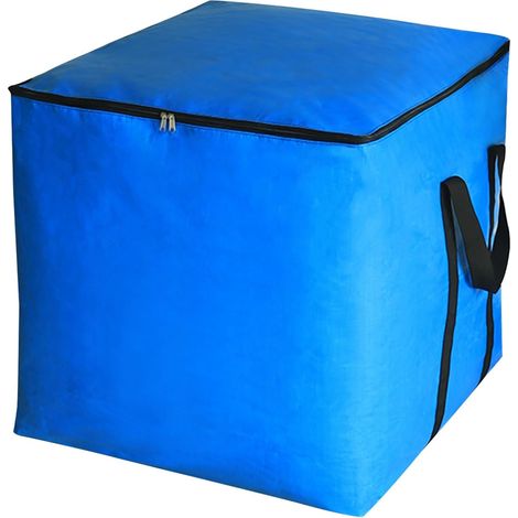 Sac de rangement bleu 50 × 50 × 50 cm 125 L Sac de rangement avec couvercle et poignées Boîte de rangement pliable avec fermeture éclair (1/5)