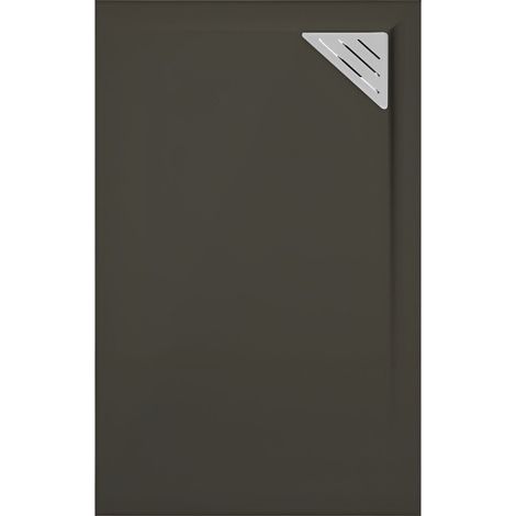 Mineralguss-Duschwanne extra flach TRINITY in SCHWARZ 70x70 cm Ablaufschutz in Chrom Ablauf rechtsbündig