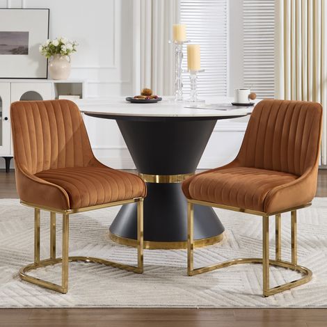 Wahson 2 PZ Sedie da Pranzo in Velluto con Gambe in Metallo, Sedia Imbottita con Schienale Sedia Moderna Design,per Sala da Pranzo/Soggiorno, Marrone
