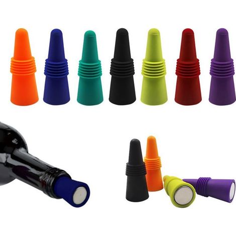 12 Silikon-Weinstopfen, wiederverwendbare Flaschenverschlüsse, luftdichte Verschlüsse für Champagner und Wein, verschiedene Farben (1/5)