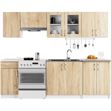 Küchenmöbel-Set LIMA 2.4m Modulares Weiß 240 cm 11 Türen 1 Schublade Front Sonoma Eiche B240xH203xT44,5 cm (1/5)