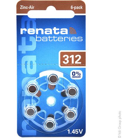 Renata / Swatch Group - Pile auditive 312A RENATA 0%Hg 1.45V 165mAh (1/3)