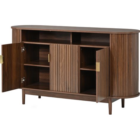 Aparador de 3 puertas efecto madera 140 x 40 x 78 cm de MDF y PB con patas de pino MODENUIT (1/5)