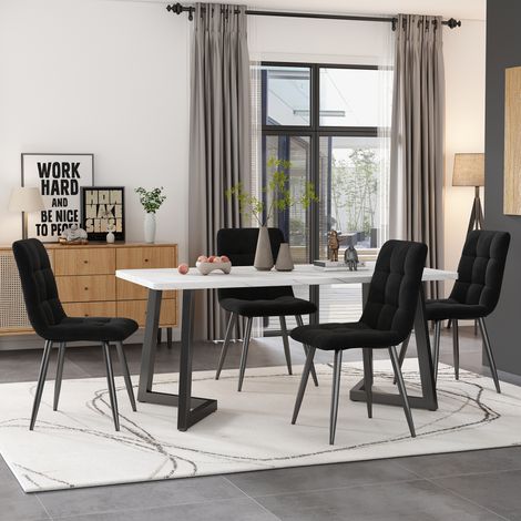 Conjunto comedor mesa y 4 sillas MDF negro OKMYHOME (1/5)
