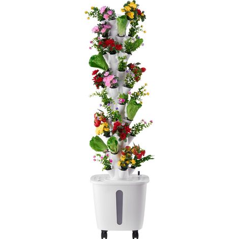 Système de culture hydroponique vertical 10 niveaux, 50 emplacements, avec pompe à eau et roulettes, idéal pour herbes, fruits et légumes en intérieur. (1/5)