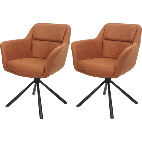 Set 2x sedie con seduta girevole braccioli HHG-659 tessuto effetto scamosciato marrone