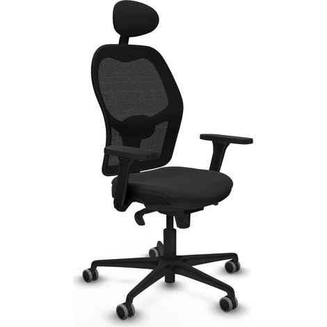 Jorquera sincro malla negra similpiel negro brazos 3D base nailon cabecero fijo ruedas 65mm engomada (1/5)