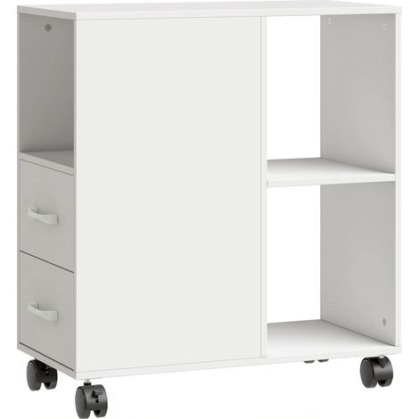 GagaSupport d'imprimante, meuble de rangement sur roulettes avec tiroirs, étagère réglable et compartiment ouvert, blanc (1/5)