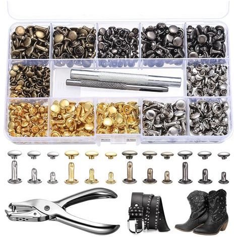 400 Pcs Rivet Cuir, Rivet Couture, Rivets pour Cuir, 12mm 8mm 6mm Rivets Couture pour Vêtements, Réparation Décoration de Boucles de Ceinture, avec outil, 4 couleurs (1/5)
