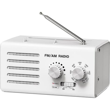 Tragbares AM/FM-Radio, eingebauter Lautsprecher, Kopfhöreranschluss, USB-Stromversorgung, weiß (1/5)