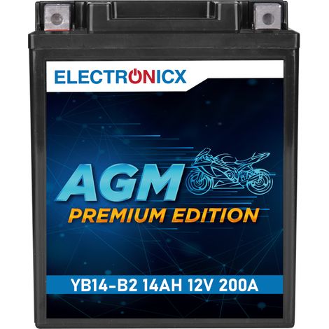 Electronicx YB14-B2 AGM Motorradbatterie 12V 14Ah 200A/EN - Wartungsfrei, Auslaufsicher & Hochleistungsfähig - Premium Batterie 12V Wartungsfrei (1/5)