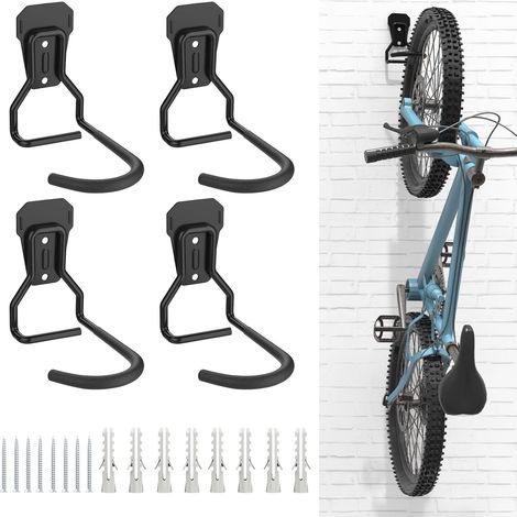 Lot de 4 Crochets Vélo, Supports de Cintre de Vélo en Fer, Support Mural de Rangement pour Vélos Robuste en Forme de L, Support Vertical de Vélo Pratique pour Maison Garage, Noir (1/5)