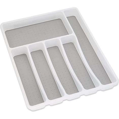 Organiseur de tiroir de cuisine 6 compartiments souple - Blanc et gris (1/3)