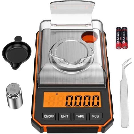 Balance de Precision 0.001g, ORIA Balance de Précision de Poche avec Poids de Calibrage 50g, Balance de Cuisine avec Tare et Ecran LCD Rétroéclairé pour Aliments, Poudre - Orange (1/5)