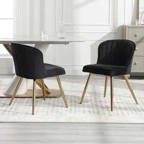 2er Set Esszimmerstühle Samt mit Metallbeinen, Schwarz (1/5)