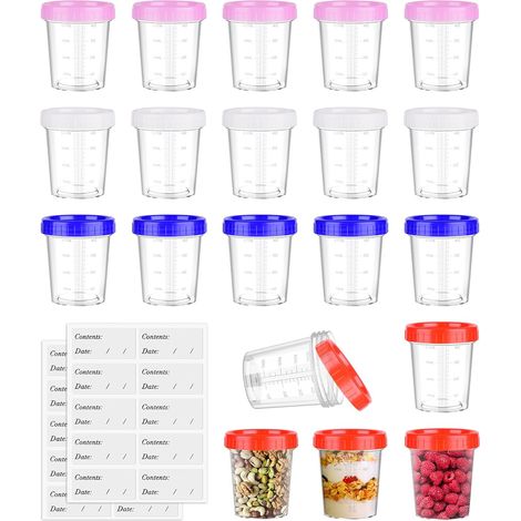 Pack of 20 Small Plastic Food Containers, 120 ml Small Resealable Plastic Jar with Self-Adhesive Date, Small Storage Jar for Sauce, Salad, Yogurt, Reusable (1/5)