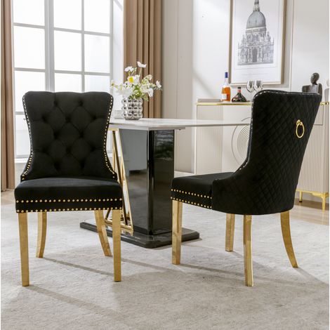 chaise salle a manger velours noire pieds acier dore OKMYHOME (1/5)
