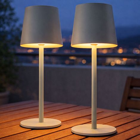 Lampada da tavolo LED ricaricabile Lampada da tavolo CCT touch da esterno verde pallido opale luce da giardino touch dimmer USB, metallo, 2W 50lm bianco caldo-freddo, DxH 8,5x28 cm, set di 2 (1/5)