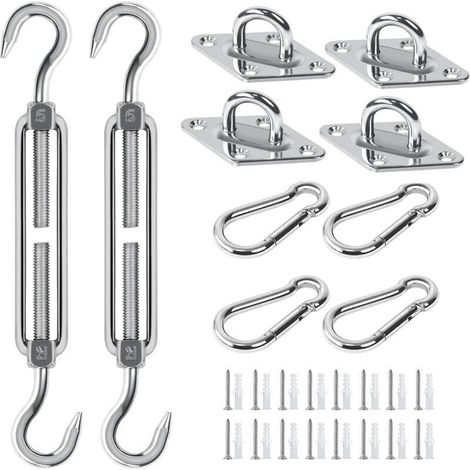 Kit di fissaggio per ombrelloni e vele ombreggianti, kit di fissaggio in acciaio inox per ombrelloni e vele ombreggianti per triangoli, quadrati e rettangoli, accessori di fissaggio per ombrelloni e v (1/4)