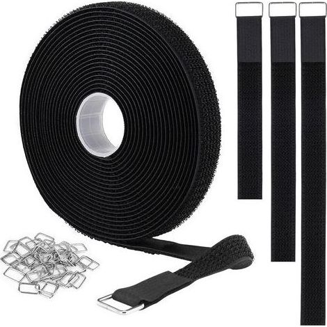 5m Attache Cable Sangles Auto-agrippantes avec 25 Boucles en Métal, Reglable Scratch Serre-câbles électriques, Collier de Serrage Réutilisable en Nylon, 2cm de Large, Noir (1/5)