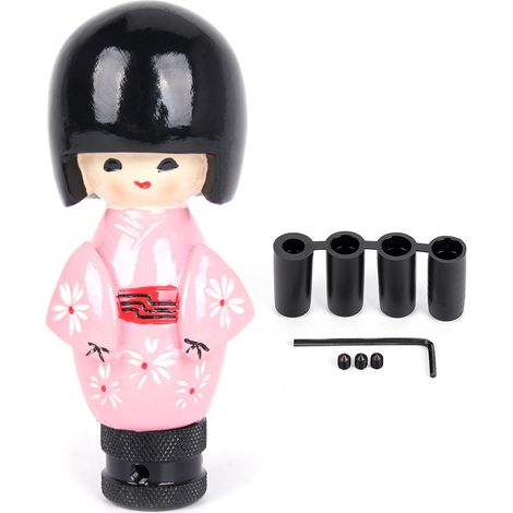 Car modification parts, resin material, lucky cat gear shift head, gear lever, shift handle, ball gear shift head, universal model - Kimono doll gear shift head - Pink (1/4)