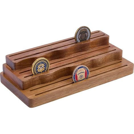 1 Pièce Présentoir pour Pièces de Défi à 3 Niveaux 6 Emplacements Porte Pièces Militaire en Bois Organisateur de Bureau pour Anciens Combattants et Collectionneurs de Pièce 4 92"×9 84" (1/5)