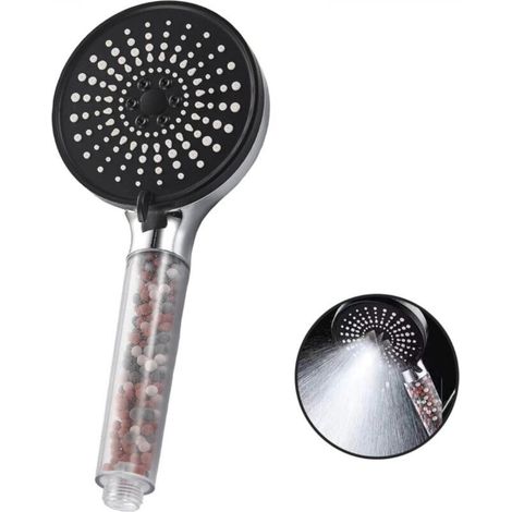 Shower head, high-pressure improved filter shower head, 5 shower experiences, universal shower head with water filter (black) (1/5)