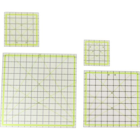 Lot de 4 règles acryliques pour patchwork, carrés quadrillés bicolores, transparentes, pour coupe et mesure de tissu. (1/5)