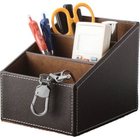 Support pour télécommande TV à 3 compartiments, étagère de rangement, boîte de rangement, rangement pour accessoires multimédias, organiseur de bureau (1/5)