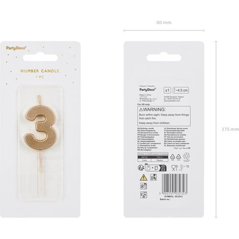Bougie d'anniversaire numéro 3, dorée, 5,5 cm (1/2)