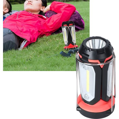 Lampe de camping LED multifonctionnelle, lampe torche COB, lampe USB portable avec crochet, lampe de travail, lampe de table rechargeable, lampe de tente, batterie intégrée, rouge (1/5)